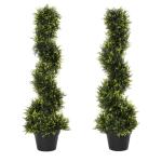 Outsunny PE Set of 2 Artificial Boxwood Double Ball Topiary Plant Tree's Green(c-4)