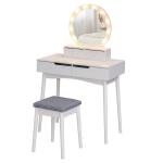 HOMCOM 2 in 1 Dressing Table with Flip-up Mirror, MDF, Pine-White(c-3)
