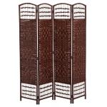 HOMCOM roomdivider kamerscherm Spaanse wand 4-delig 160x170 cm bamboe + hout bruin