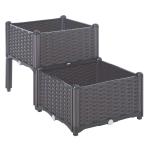 Outsunny PP Set Of 2 Raised Outdoor Garden Planter Box Brown(c-2)