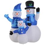 HOMCOM Sneeuwpop familie zelfopblaasbare decoratie led met ventilator blauw