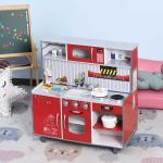 HOMCOM Kids Pretend Play MDF Kitchen Set Red(c-1)