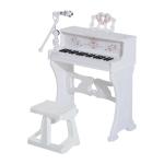 HOMCOM Mini Electronic Piano W/Microphone and Stool-White(c-2)