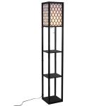 HOMCOM® staande lamp met planken | Vloerlamp | 40 W | hout | 26 x 26 x 160 cm | Zwart | Aosom.de