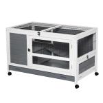 PawHut Small Animals 2-Tier Fir Wood Outdoor Hutch Grey(c-7)