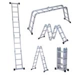 HOMCOM 3.8M Duo Aluminium Ladder w/ Tool Holder Herringbone Design Foldable(c-1)
