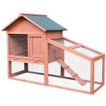 PawHut Small Animal Two-Level Fir Wood Hutch w/ Ramp Burnt Yellow(c-4)