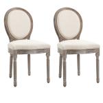 HOMCOM Rubber Wood Twin-Pair Linen Upholstered French Aesthetic Dining Chairs(c-2)