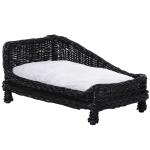 PawHut Pet Sofa Couch Bed, Luxury PU Leather, Wooden Frame-Black(c-1)