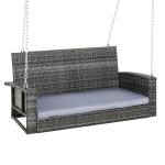 Outsunny 2 Seater Patio Rattan Swing Chair Hanging Chair Garden Loveseat Bench w/ Cushion(c-5)