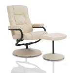 HOMCOM PVC Reclining Executive Chair w/ Footrest Stool Cream(c-2)