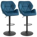 HOMCOM Set Of 2 Luxurious Velvet-Touch Bar Stools w/ Metal Frame Footrest Base Blue(c-3)