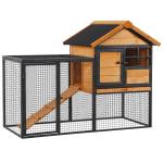 PawHut Small Animals 2-Tier Fir Wood Outdoor Hutch Grey(c-4)