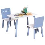 HOMCOM 3-delige kinderzitgroep met kindertafel kinderstoel kindermeubel blauw + wit