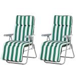 Outsunny 2Pc Folding Sun Loungers Set-Green/Grey(c-1)