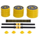 HOMCOM 25 kg halter & halter met lange stang, verstelbare ergonomische 3-in-1 halterset, 12 × schijven, 2 × korte stangen, 1 × lange stang, geel + zwart