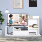 HOMCOM® STOLIK RTV SZAFKA STOJAK LOWBOARD SZUFLADA 4 PÓŁKI płyta wiórowa biały 120 x 30 x 67 cm