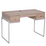 HOMCOM® BIURKO KOMPUTEROWE NA KOMPUTER LAPTOP 3 X SZUFLADA Z REGULACJĄ drewno+metal naturalny+biały 114x55x77cm