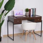 HOMCOM® BIURKO KOMPUTEROWE 3 x SZUFLADA regulowana drewno + metal orzechowy + czarny 114 x 55 x 77 cm