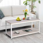 HOMCOM® STOLIK KAWOWY W STYLU VINTAGE DO SALONU METALOWY STELAŻ MAZEROWANY(c-1)