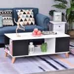 HOMCOM® STOLIK KAWOWY W STYLU VINTAGE DO SALONU METALOWY STELAŻ MAZEROWANY(c-2)