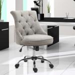 HOMCOM® FOTEL OBROTOWY KRZESŁO TAPICEROWANE FOTEL SZEFA MAKS OBCIĄŻENIE 150 kg REGULACJA WYSOKOŚCI len jasnoszary 54 x 65,5 x (84–91) cm(c-2)