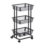 HOMCOM® WÓZEK KUCHENNY REGAŁ METALOWY WIELOFUNKCYJNY 3 KOSZYKI STAL WĘGLOWA czarny 40x30x79cm(c-1)
