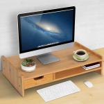 HOMCOM® PODSTAWKA POD MONITOR STOJAK NA EKRAN Z SZUFLADAMI naturalny(c-1)