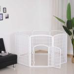 PawHut® Kojec Wybieg Dla Szczeniaków Zwierząt Domowych 8 Części Drzwiczki sześciokąt tworzywo - polipropylen nierdzewny biały Ø180 x H95 cm(c-2)