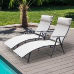 Leżak ogrodowy plażowy wypczynkowy składany z zagłówkiem kremowo-biały 137 x 63,5 x 100,5 cm Outsunny