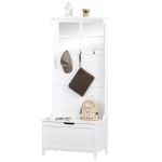 HOMCOM moderne kapstok met bank spiegel kleerhanger met 3 haken opbergkast voor hal slaapkamer woonkamer wit MDF 81 x 44,5 x 181 cm
