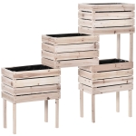 4-delig verhoogd bloemenbed van hout 4 combinatiemodi tuinbalkon 50 x 30 x 60 cm naturel