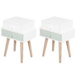 HOMCOM kinderkamer nachtkastje set van 2 bijzettafel 2 lades MDF roze(c-2)