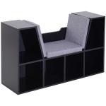 HOMCOM boekenplank met Ottomaanse bank zitbank banken & vakken met 6 opbergruimtes voor opslag zitmeubel met kussens spaanplaat schuimstof linnen zwart + grijs 102 × 30 × 61 cm