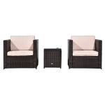 Outsunny 3 Pcs Rattan Sofa Furniture Set W/Cushions, Steel Frame-Grey(c-1)