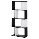 HOMCOM boekenplank S-vormige staande kast opbergkast kast met 4 niveaus met bevestigingsonderdeel moderne scheidingswand spaanplaat zwart + wit 60 x 24 x 148 cm