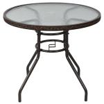 Outsunny Φ60×70H cm Round Metal Table, Tempered Glass-Black(c-6)