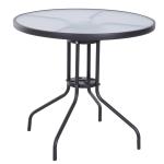 Outsunny Φ60×70H cm Round Metal Table, Tempered Glass-Black(c-12)