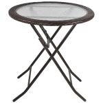 Outsunny Φ60×70H cm Round Metal Table, Tempered Glass-Black(c-14)