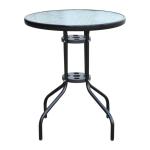Outsunny Φ60×70H cm Round Metal Table, Tempered Glass-Black(c-5)