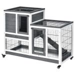 PawHut Small Animals 2-Tier Fir Wood Outdoor Hutch Grey(c-12)