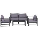 Outsunny 5 Piece Garden Conversation Set Sun Lounger 2 Footstools End Table with Cushions(c-4)