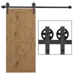 HOMCOM 6 ft Sliding Wood Barn Door Stainless Steel Set(c-7)