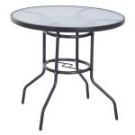 Outsunny Φ60×70H cm Round Metal Table, Tempered Glass-Black(c-10)
