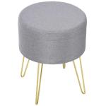 HOMCOM Polyester Upholstered Round Ottoman Footstool Grey/Gold(c-2)