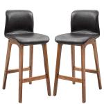 HOMCOM PU Leather Set of 2 Bar Stools w/ Footrest Black/Brown(c-3)