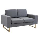 HOMCOM Modern Double Seat Sofa Compact Loveseat Couch Padded Linen Upholstery Steel Leg Grey(c-3)