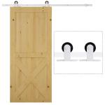 HOMCOM 6 ft Sliding Wood Barn Door Stainless Steel Set(c-5)