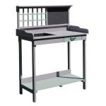 Outsunny Wooden Garden Potting Table Galvanized Metal Workstation Sink Shelves and Hooks(c-2)
