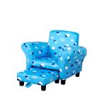 HOMCOM Kids Armchairs Children Sofa with Foot Stool Kids Sofa Durable Polyester Upholstered Cute Cloud Star Pattern Armchair W/Footrest - Blue(c-2)
